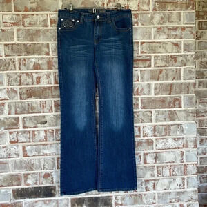 JZ Premium Blue Flare Embellished Pockets Jeans